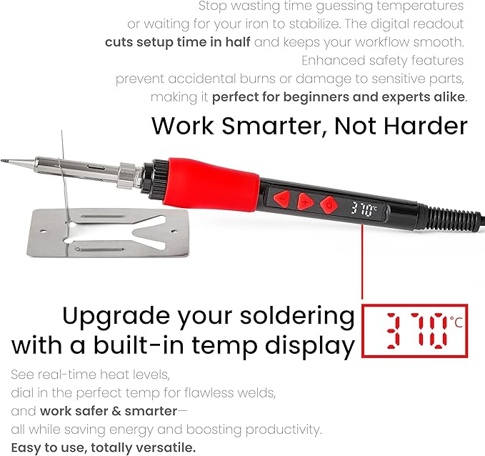 Soldering Iron Kit, 60W Digital LED Display Solder Pen, 5-in-1 Fast Heating with Solder Wire, Flux Rosin Paste, Mini Stand, Sponge for Electronics Repair Hobby DIY 120V from Plusivo