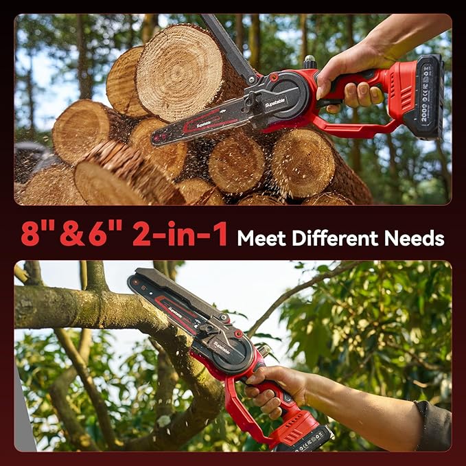 Mini Chainsaw Cordless, 8 Inch & 6 Inch Electric Chainsaw Battery Powered, 1000W Brushless Handheld Power Chain Saw with 2 Batteries, Small Tree Saw for Branch Trimming Wood Cutting