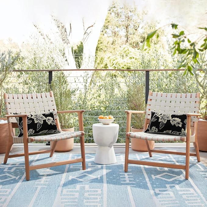 LVTXIII 2 Pack Outdoor Lumbar Pillows 12x20 Inch with White Piping, Fade Resistant Support Throw Pillows with Inserts for Patio Furniture, Sofa, Chair, Elegant Vines Black