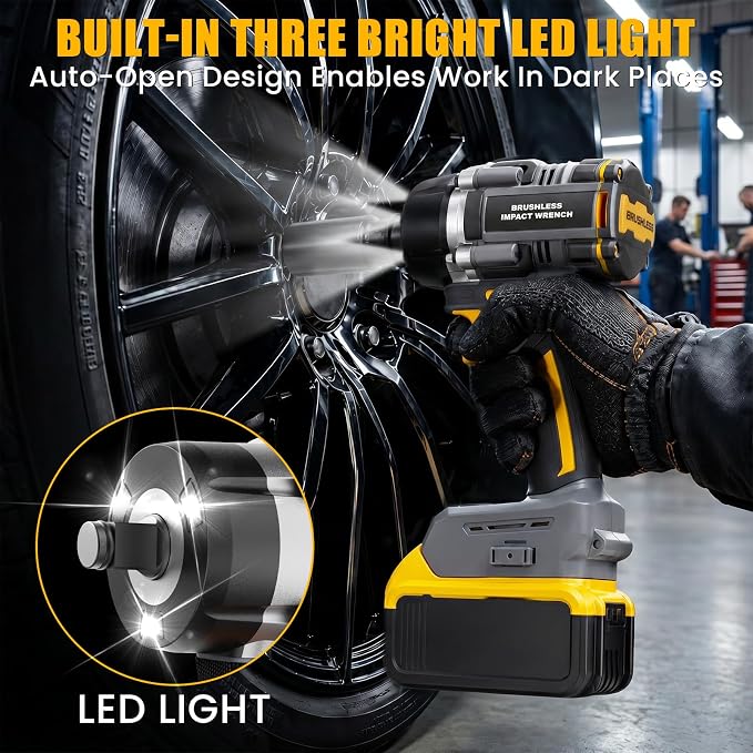 Cordless Impact Wrench 1/2 Inch Compatible with DeWalt 20V MAX Battery | Brushless Motor, High Torque, 1016 N.M(750 Ft-lbs), Variable-Speed & Auto-Stop, Lightweight, 5 Sockets, LED Light (Tool Only)