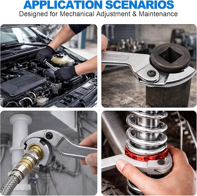 Adjustable C Spanner Hook Wrench Tool Set 3/4-2"(19-51mm)2-4 3/4"(51-121mm) | Chrome Vanadium Hook Wrenches for Tightening and Loosening Side-Slot Collars, Lock Nuts, Bearings and Collets on Machinery