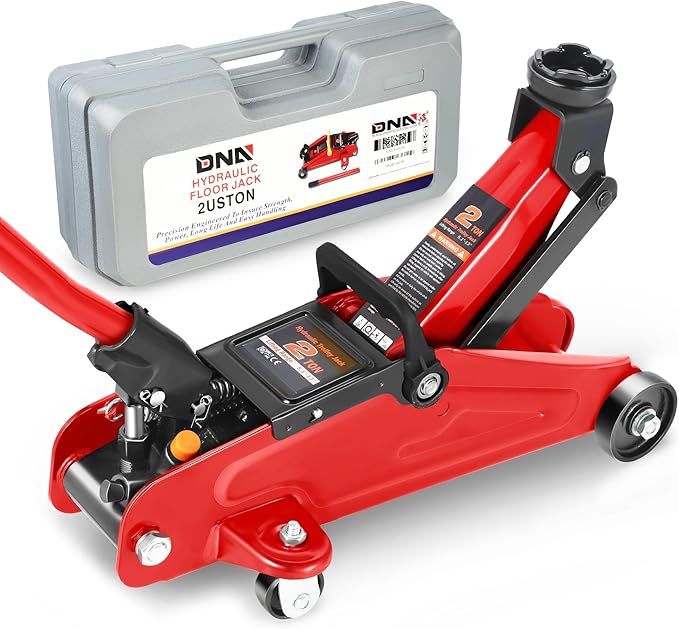 DNA Motoring Floor Jack 2 Ton (4000 lbs) Capacity, Fast Lift Low Profile Hydraulic Trolley Jack, Steel Heavy-Duty Service Car Jack, Lifting Range 5.1"-13", Red, TOOLS-00234-RD