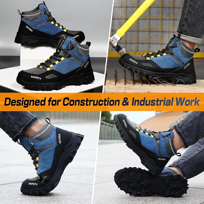 GUSAYEX Steel Toe Boots for Men Puncture Resistant Safety Work Boots with Kevlar Midsole Industrial Lightweight Men's Work & Utility Protective Shoes for Construction Warehouse Factory