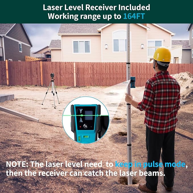 KEZERS Laser Level Set with Receiver,4 x360 Self Leveling Laser Level with Tripod and Grade Rod for Construction,Home Renovation,Hanging Pictures,2 Batteries,Remote Control,Touch Screen
