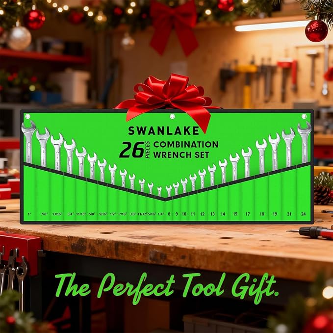 SWANLAKE GARDEN TOOLS 26-Piece Combination Wrench Set with Roll-up Pouch, SAE 1/4” - 1”, Metric 8mm - 24mm, Perfect for General Household, Garage, Auto Repairs and Travel Emergency