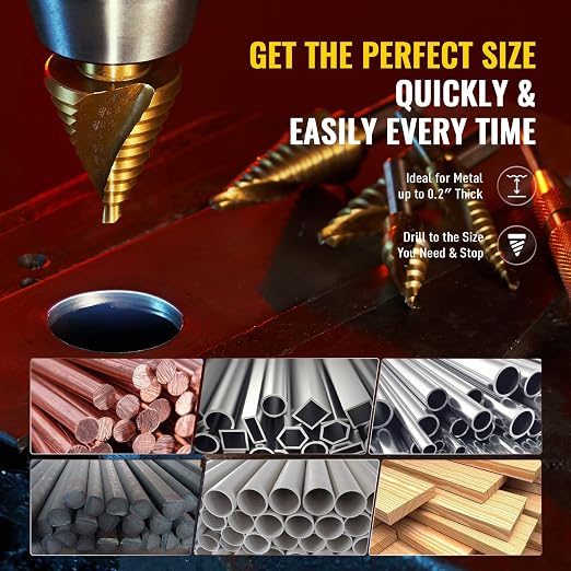 ZELCAN Step Bits for Metal, Step Drill Bit Set 5PCS Titanium, Spiral Grooved with Automatic Center Punch, Step Drill Bit for Metal with Aluminum Case, Multiple Hole Step Bit for DIY Lovers