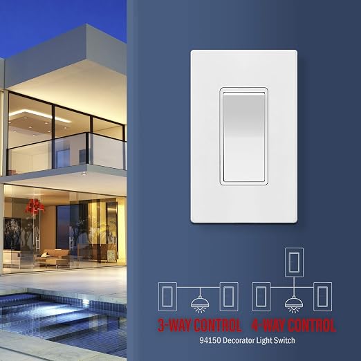 ENERLITES 4-Way Decorator Paddle Rocker Light Switch, Clamp Down Wiring, Grounding Screw, Residential Grade, 15A 120V/277V, UL Listed, 94150-W, White