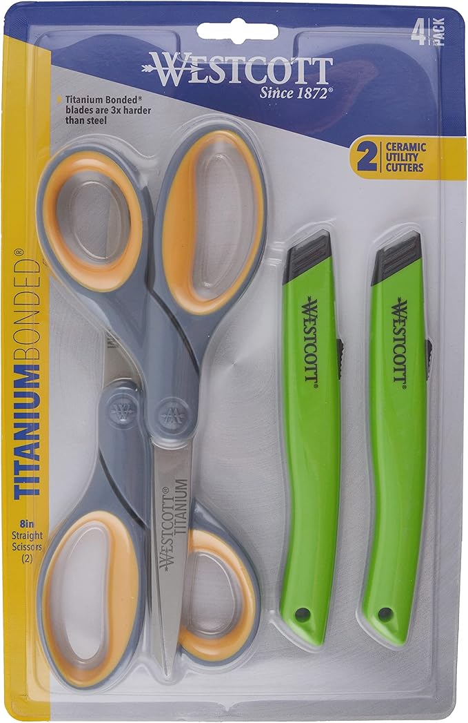 Westcott 2 Titanium Bonded Scissors and 2 Ceramic Utility Cutters, 4-Pack
