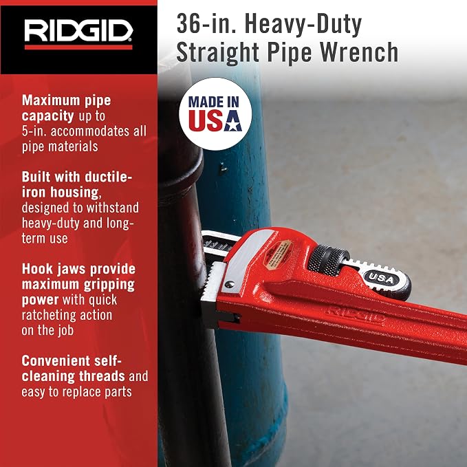 Ridgid 31035 model 36 Heavy-Duty Straight Pipe Wrench, 36" Plumbing Wrench