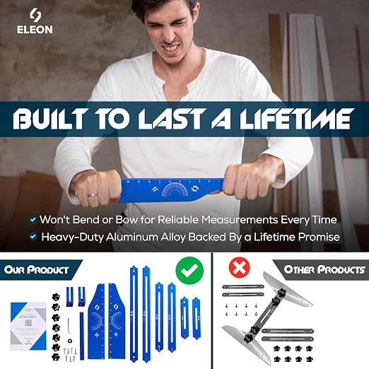 ELEON Stair Tread Template Tool - Aluminum Alloy Jig for Accurately Measuring Angle, Length, & Depth, Stair Gauge - Compatible with Many Types of Layout Projects (Up to 56"), Comes with Sturdy Case