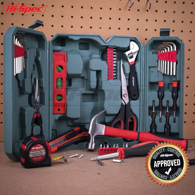 Hi-Spec Home Tool Kit in a Portable Toolbox Case Office and College Set
