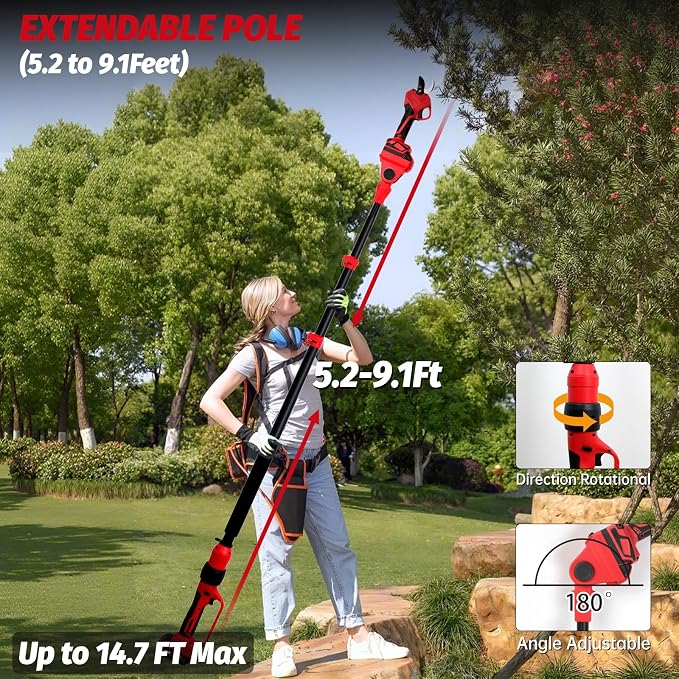 2-in-1 Electric Pruning Shear for Milwaukee M18 18V Battery, 1.5" Cutting Diameter Cordless Power Pruner with 14.7FT Reach Extension Pole, Brushless Motor Pruner for High Branch Trimming(Tool Only)