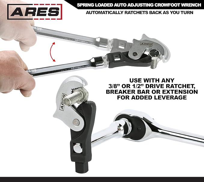 ARES 33008 2-Pc Auto Adjusting Crowfoot Wrench Set - 8-32mm Coverage | Spring-Loaded; Male & Female Square Drives for Increased Versatility