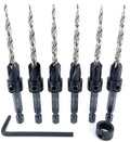 FTG USA 6 Pc #8 (11/64") Countersink Drill Bit Set with Depth Stop Collar, Hex Wrench - Tapered Drill Bits for Wood