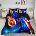 Axolotl Football Comforter King,Cool Blue Football Bedding Sports Theme Comforter Set for Boys,3D Rugby Sports Bedding Set,Soccer Player on Fire for Boys Kids Teens,1 Quilt 2 Pillowcases,Black Blue