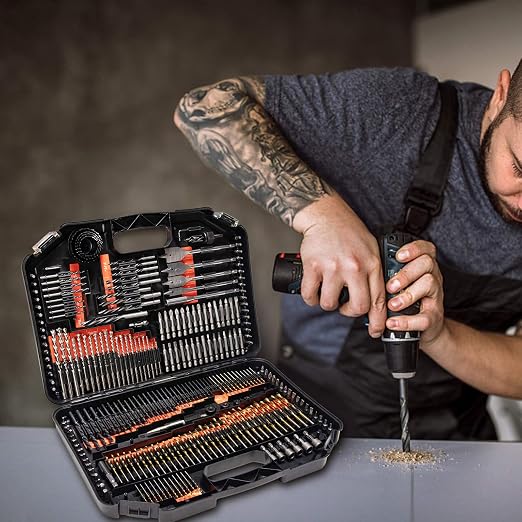 ETERNA Drill Bit Set, 246 PCS Titanium HSS Drill Bit Kit Screwdriver Bit Kit, with Carry Case for Metal, Masonry, Wood, Plastics Cement Drilling