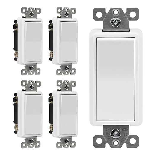 ENERLITES 4-Way Decorator Light Switch, Four Way Rocker Switch, Gloss Finish, Ground Wire Lead Attached, Residential/Commercial Grade, 15A 120V/277V, UL Listed, 94150-W-5PCS, White, 5 Pack