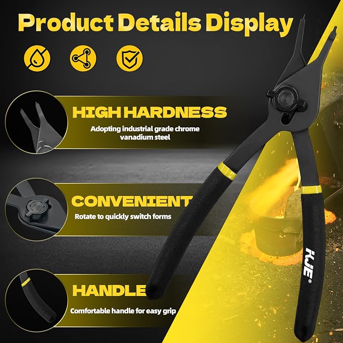 KJE 12Pcs Heavy Duty Snap Ring Pliers Set, Fixed Straight/45°/90° Jaw Tips Internal & External Circlip Pliers, Versatile Retaining Snap-Ring Pliers set for 0.038" 0.047" 0.070" 0.090"