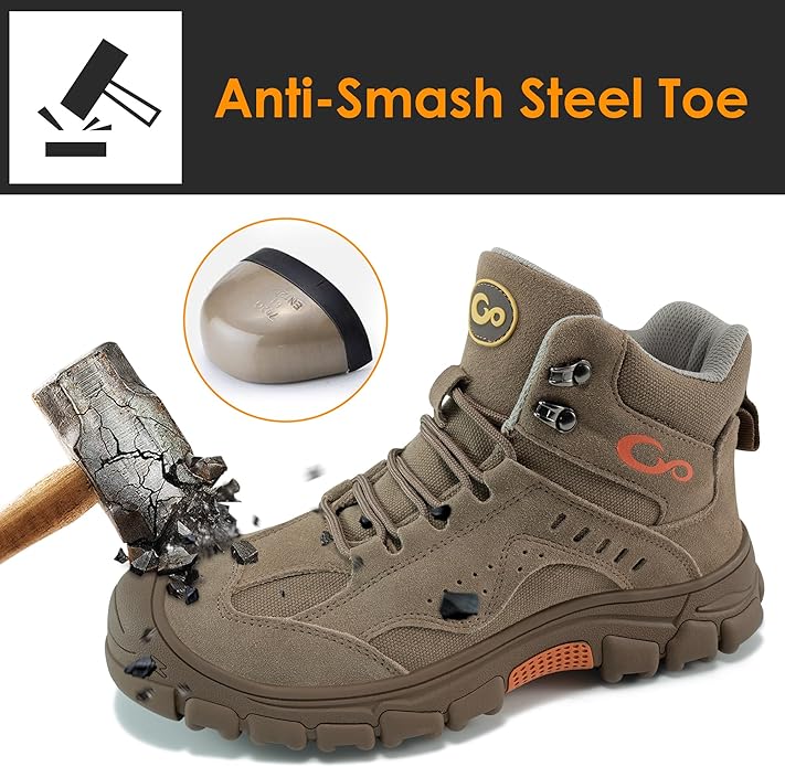 Ablanczoom Work Boots for Men Steel Toe - Construction Footwear Slip Resistant Comfortable Breathable Durable Safety Boot