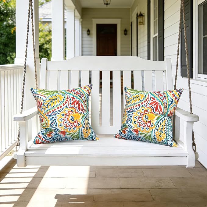 LVTXIII Outdoor Throw Pillows, Decorative Throw Pillows with Inserts, 20"x20" Square Pillows for Bed, Couch, Sofa and Patio Furniture, Set of 2, Paisley Multi