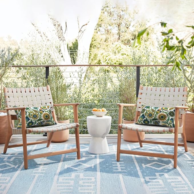 LVTXIII 2 Pack Outdoor Lumbar Pillows 12x20 Inch with White Piping, Fade Resistant Support Throw Pillows with Inserts for Patio Furniture, Sofa, Chair, Fiesta Floral