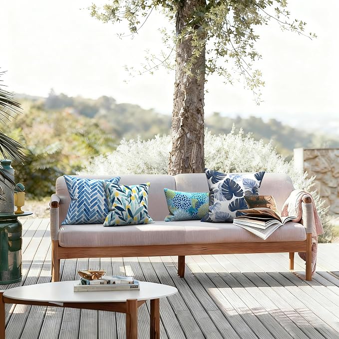 LVTXIII Outdoor/Indoor Throw Pillows, Decorative Throw Pillows with Inserts, 18"x18" Square Pillows for Bed, Couch, Sofa and Patio Furniture (Set of 2, Blue Bricks)
