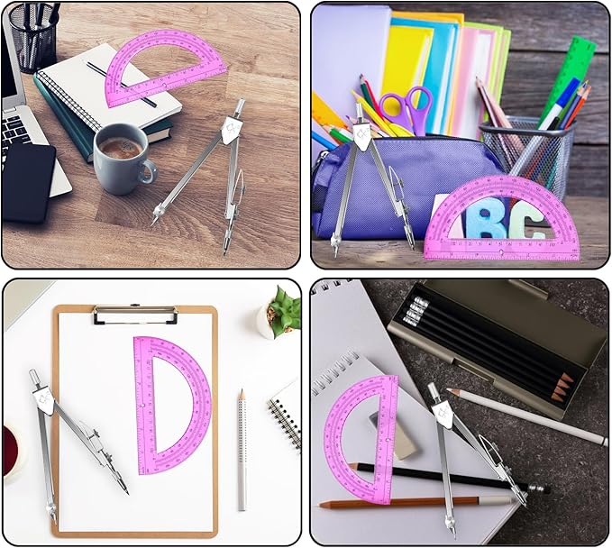 Students Geometry Math Set, Drawing Compass and 6 Inch Transparent Swing arm Protractor 180 Degree Math Protractor (Pink)