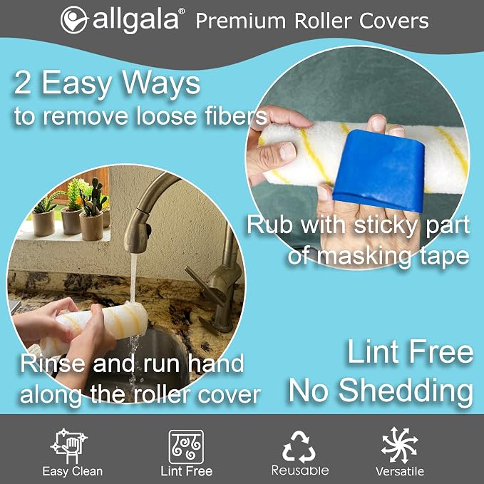 Allgala Paint Roller Covers, 144 Case Pack 9 Inch Shedless Lint Free Painter Roller Covers 1/2 in Roller Naps for Paint Roller Kit for House Painting and Professional Projects
