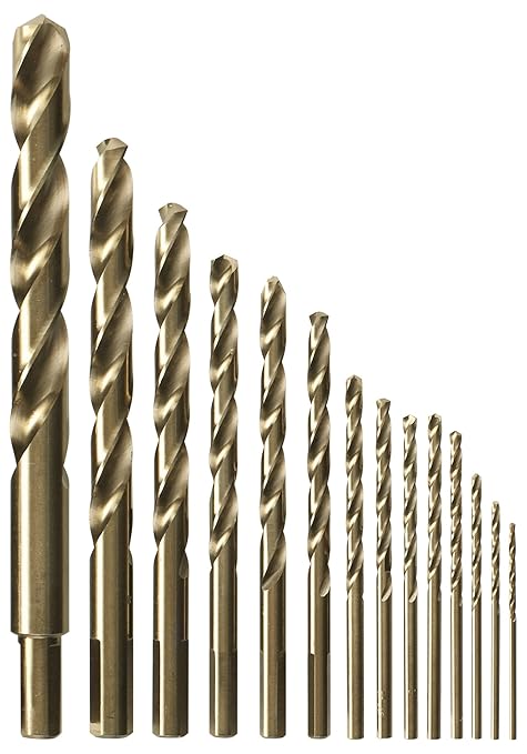 BOSCH CO14B 14-Piece Assorted Set with Included Case - Cobalt M42 Metal Drill Bits with Three-Flat Shank for Drilling Applications in Stainless Steel, Cast Iron, Titanium, and Light-Gauge Metal