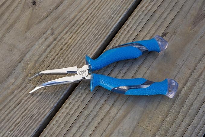CUDA 8.5" Bent Needle Nose Pliers | Durable Steel Titanium Bonded Fishing Wire, Mono & Fluorocarbon Cutter with Non-slip Cuda Grips | For Saltwater & Freshwater Use