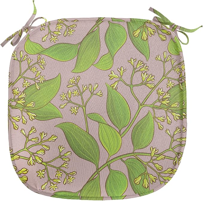 Lunarable Cinnamon Chair Seating Cushion Set of 6, Plantation Floral Pattern on a Plain Background, Anti-Slip Seat Padding for Kitchen & Patio, 16"x16", Yellow Green Olive Green