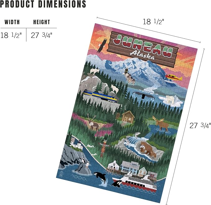 Lantern Press Juneau, Alaska, Retro Scenes 1000 Piece Jigsaw Puzzle for Adults, Made in USA with Reference Poster