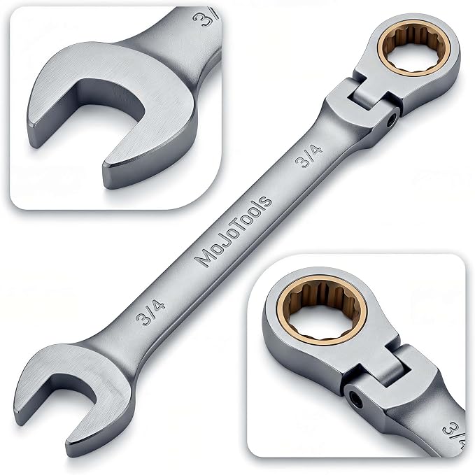 3/4 Inch Ratcheting Wrench | Flex-Head | Nickel-Gray Finish | 72-Tooth Cr-V Construction | Professional Mechanic Tool | SAE wrench