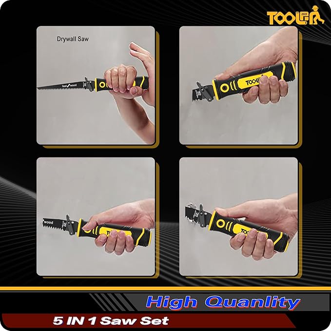 5-In-1 Multi Blades Hand Saw, 6 Inch(11T/16T) Double Edges Japanese Pull, DrywallSaw, HackSaw, Jab Saw, for Woodworking, Hard/Soft woods cutting, Metal, Blade Quick Change Mechanism.