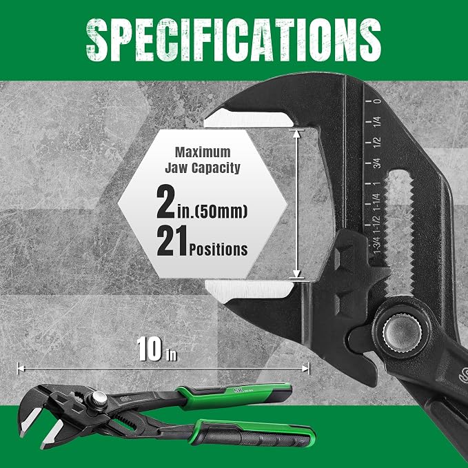 SK 10" Pliers Wrench, Smooth Parallel Jaw Water Pump Pliers, CR-V Steel | Groove Joint Pliers, Adajustable 21 Positions Up to 2" Jaw Capacity, Ergonomic Anti-slip Handle for Comfortable Grip