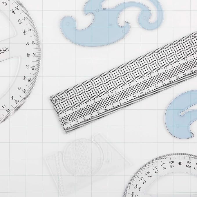 Acurit Drafting Beginner Set - Drafting Tools & Supplies - 7-Piece Drafting Kit for Artists, Architects- Includes Metric Triangles, 8" Protractor, French Curves, Ruler, Pencils & More