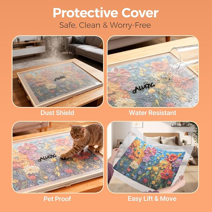 ALL4JIG 2000 Pieces Rotating Puzzle Board with 6 Drawers and Cover,28.50"x40.16"Portable Wooden Jigsaw Puzzle Table for Adults,Lazy Susan Spinning Puzzle Boards Gift for mom,Surface for Lego Building