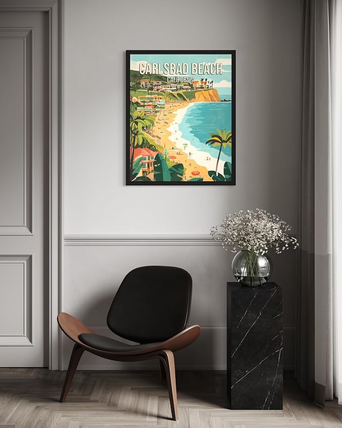 Carlsbad Beach California Wall Art Print Poster, US Vintage Retro Beach Scenery Posters Prints for Restroom Home Picture Painting Artwork Gallery 219 (Carlsbad Beach California, 24 x 36 inches, Unframed)