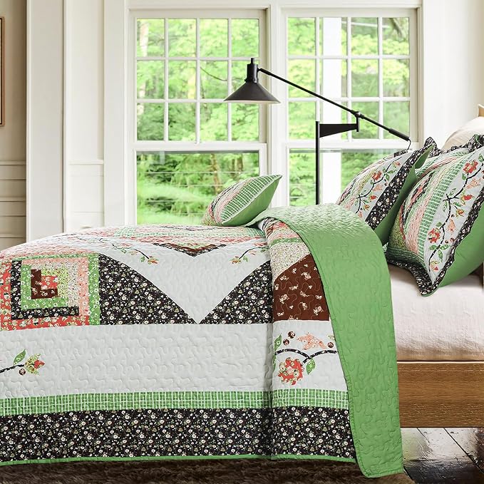 BEDIFANY King Size Comforter Set - Lightweight Cotton Filling Bedspread King Size (98 x 106 inch) - Comfortable Farmhouse Quilt Bedding Sets for Bed Decorations - All Seasons, 3 Pieces