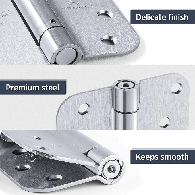 Satin Door Hinges Self Closing Hinge Auto Close Hinge Outlet Hardware Adjustable Spring Loaded Hinges 5/8" Radius Corner for Commercial Grade Self-Closing, UL Listed 3 Pack
