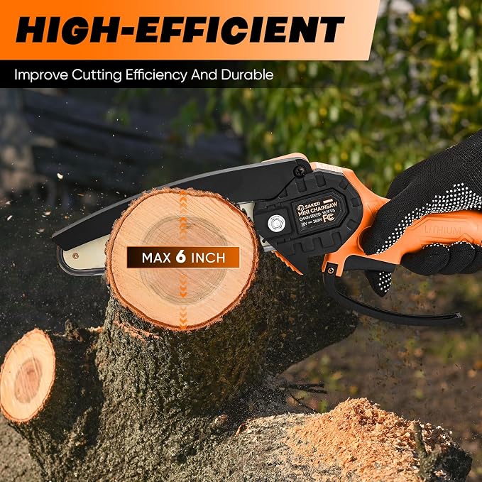 Saker Mini Chainsaw|6 Inch Chainsaws[2026 Upgraded]|Mini Cordless Electric Chain Saw|Small Handheld Portable Chain Saws Battery Powered Saws for Tree Trimmer and Garden,Gifts for Men