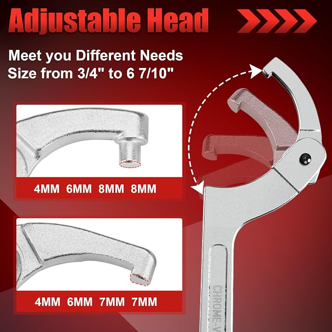 Adjustable Spanner Wrench Set, 8pcs Motorcycle Coilover Shock Adjustment Tool Hook C Spanner Wrench for Pipes Heating, Cars Suspension System