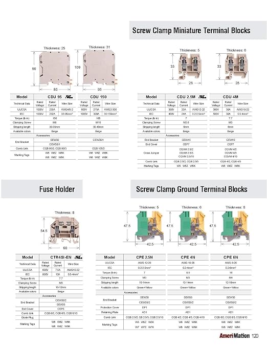 SDU2.5-B, DIN Rail Terminal Block, Spring clamp, Single Level, Feed Through, L53xH35.5xW5mm, 600V 18A, 12-28 AWG, Blue, 50pcs Bundle