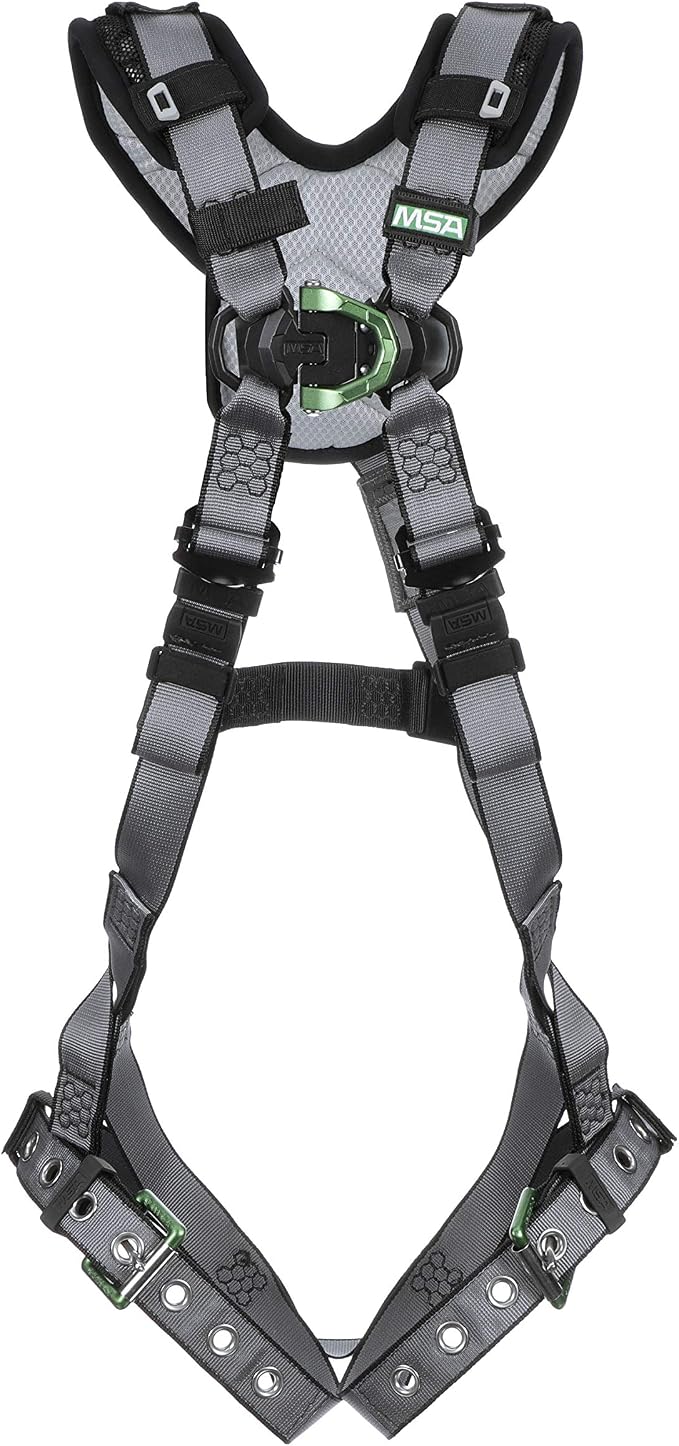 MSA V-FIT Standard Safety Harness - Polyester & Nano-Technology Treated Web Full Body Harness Back, Shoulder Padding, Gray