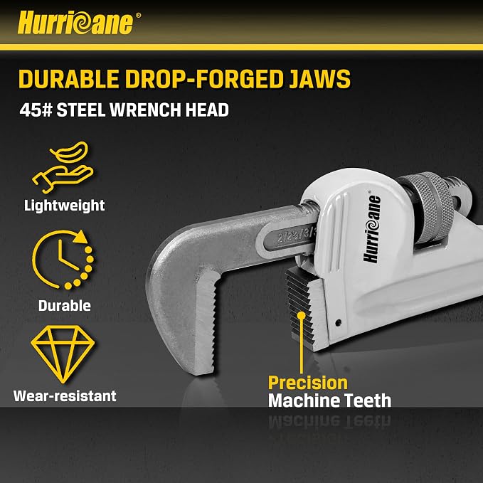 HURRICANE Aluminum Pipe Wrench, 36 Inch, Heavy Duty Adjustable Plumbing Tool, Steel Jaws, Lightweight Construction, 2-4.5 Inch Grip Range