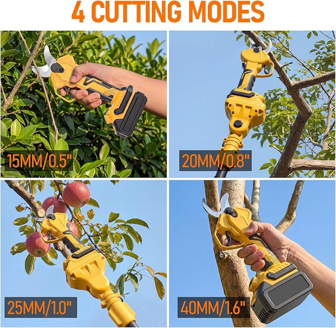 2 IN 1 Electric Pole Pruner Compatible with Dewalt 20V Battery(No Battery) | Electric Pruning Shears with 1.6" Cutting Diameter, 4 Modes, LCD Display for High Branch & Tree Trimming