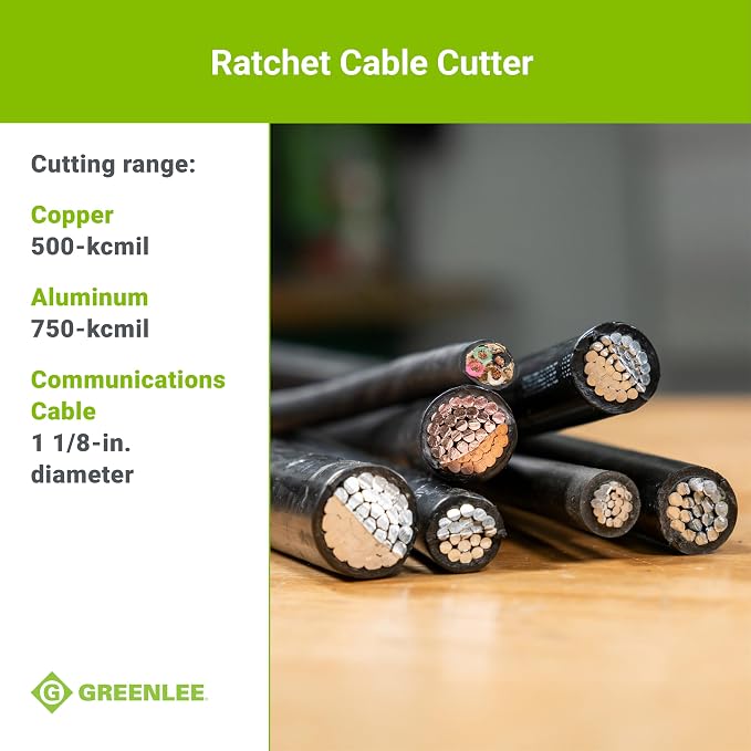 Greenlee 759 10-1/2" Compact Ratchet Cable Cutter for Copper, Aluminum, and Communications Cable