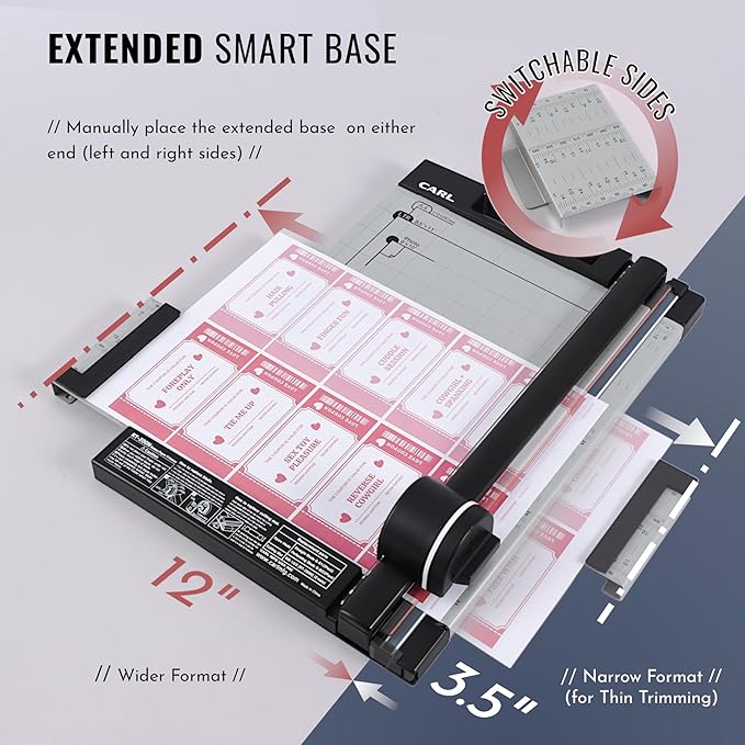 CARL Professional Rotary Paper Cutter with Clear Window – 12" Trimmer with Metal Base, Magnetic Guide, Calibrated Extension – Precise Paper, Label, Photo & Craft Cutting Tool