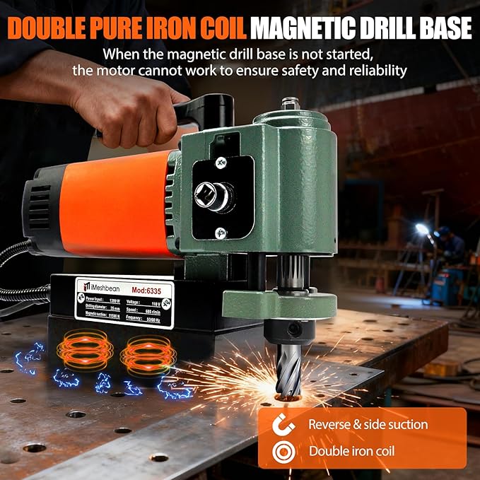 1380W Low Profile Magnetic Drill Press with 3/4" Annular Cutter, 2585lbf 680RPM Powerful Drilling Machine, 1.4" Boring Diameter Portable Mag Drill Press for Metal Surface Industrial & Home Improvement