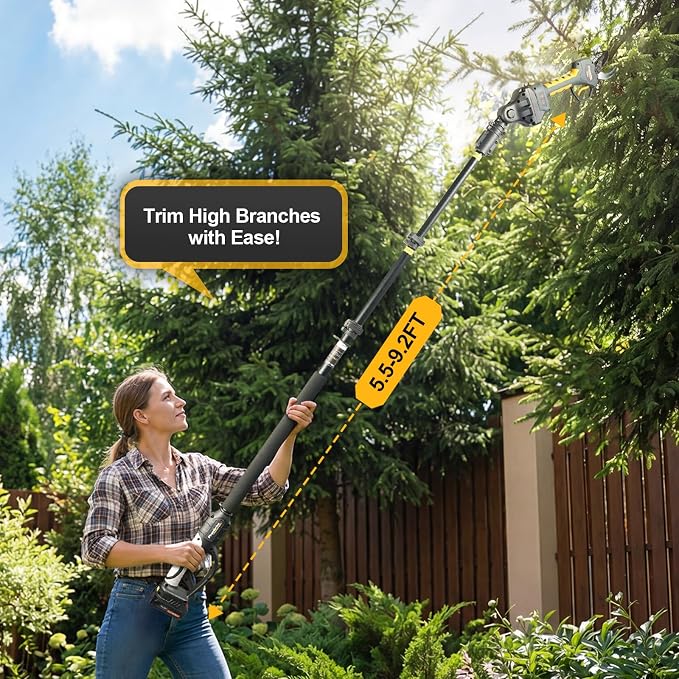 2-in-1 Pole Pruning Shears Cordless, 40mm Electric Pruner with Extension Pole, Dual Battery, Compatible with Makita battery, 14.7FT High Reach Tree Trimmer, No Ladder Needed for Orchard